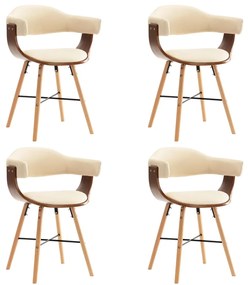 vidaXL Cadeiras de jantar 4 pcs couro artificial creme madeira curvada