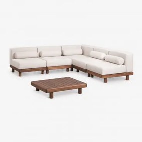 Conjunto De Jardim Com Sofá Modular De Canto De 5 Peças Com Módulo De Canto E Mesa De Centro Em Acácia Edrien Castanho Acácia - Sklum