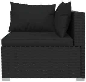 3 pcs conjunto lounge de jardim c/ almofadões vime PE preto