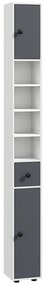 kleankin Coluna Casa de Banho Moderna com 1 Gaveta 5 Prateleiras Ajustáveis e 2 Armários 20x20x180 cm Cinza | Aosom Portugal