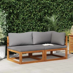 vidaXL Conjunto sofás 2 pcs c/ almofadões cinza-escuro acácia maciça