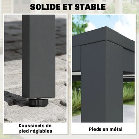Mesa de jardim para 4 a 6 pessoas, 140 x 80 x 72 cm mesa de jantar de exterior com tampo com efeito de madeira,cinzento escuro