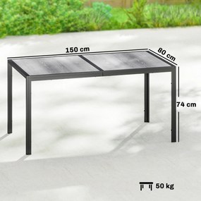 Mesa de jardim para 4 a 6 pessoas, (CADEIRAS NÃO INCLUIDAS) mesa de jantar de exterior com tampo com efeito de madeira, 150 x 80 x 74 cm, cinzenta