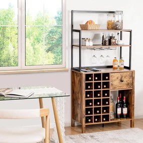 Armário de jantar de cozinha com Garrafeira para vinhos de 4 níveis Prateleira para forno micro-ondas 74 x 40 x 160 cm Castanho
