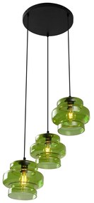 Candeeiro suspenso retro preto com vidro verde 3 luzes - Denise Retro