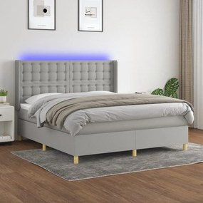 Cama box spring c/ colchão e LED 160x200 cm tecido cinza-claro