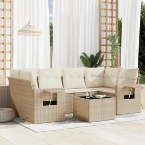vidaXL 7 pcs conjunto de sofás p/ jardim com almofadões vime PE bege