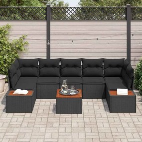 Conjunto de Sofá de Jardim de 8 Peças com Almofadas Rattan Preto Acáci