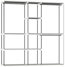 Guarda Roupa 182x43x185 cm Armário Aberto com 8 Prateleiras de Tecido Barras para Pendurar Cinza