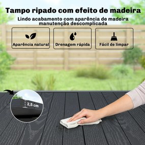 Mesa de Jantar Exterior Extensível 80/160 cm para 4-6 Pessoas de Alumínio com Tampo de Ripas Efeito Madeira Preto