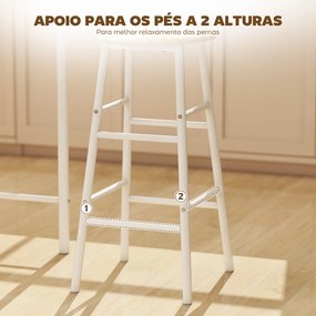 Conjunto de Móvel Bar com Mesa Alta e 2 Bancos com Prateleira de Armazenamento e Estrutura de Metal 80x50x90cm Branco e Madeira
