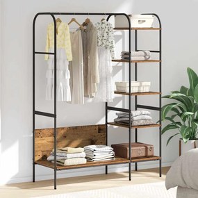 vidaXL Cabide para Roupas com Prateleiras de Madeira Antiga 120x44x160 cm