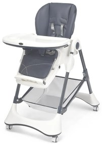 Cadeira refeição alta dupla 4 em 1 para bebés, cadeira alta portátil de baixo custo, almofada pu, bandejas duplas removíveis, 56 x 89 x 110 cm, Cinzen