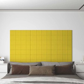 vidaXL Painel de parede 12 pcs 60x15 cm tecido 1,08 m² amarelo-claro