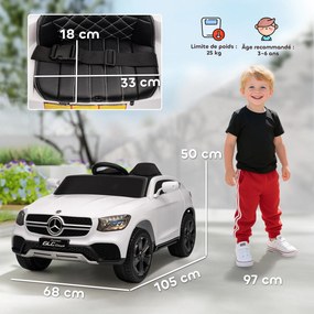 Carro elétrico para crianças 12 V, comando à distância de 2,4 GHz, 3 velocidades, arranque gradual, 105 x 68 x 50 cm, branco