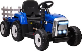 HOMCOM Trator Elétrico com Reboque Amovível com Controlo Remoto Música MP3 Luzes e Cinto de Segurança 136,5x50x52,5 cm Azul | Aosom Portugal