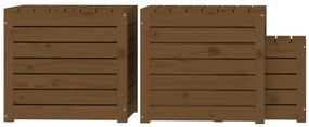 3 pcs conjunto de caixas de jardim pinho maciço castanho mel