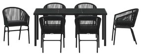 Conjunto de jantar de jardim com 7 peças – Rattan preto