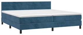 Cama box spring c/ colchão/LED 200x200 cm veludo azul-escuro