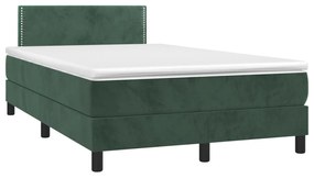 Cama box spring c/ colchão/LED 120x200 cm veludo verde-escuro