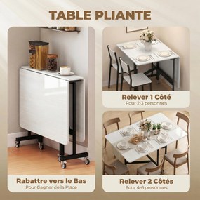Mesa de Jantar Dobrável com Rodas, 120 x 80 x 73 cm (CADEIRAS NÃO INCLUIDAS), 2 Abas Rebatíveis, Branco