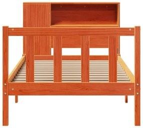 Cama c/ estante sem colchão 100x200cm pinho maciço castanho-mel