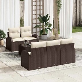 vidaXL Conjunto de Sofá de Jardim de 6 Peças com Almofadas Castanho Vime Sintético