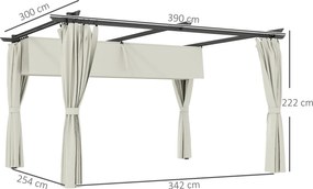 Pérgola com Teto Retrátil 3,9x3x2,2 m Paredes Laterais Tecido de Poliéster Anti UV Pérgola para Jardim Creme
