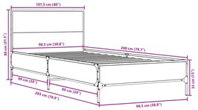 Estrutura de cama derivados de madeira e metal carvalho sonoma