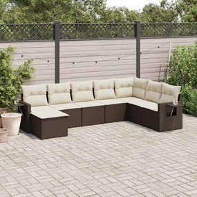 8 pcs conjunto sofás de jardim c/ almofadões vime PE castanho