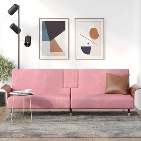 vidaXL Sofá-cama com suporte para copos veludo rosa