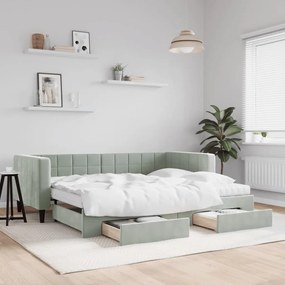 Sofá-cama c/ gavetão e gavetas 90x200 cm veludo cinzento-claro