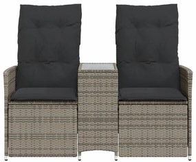 Sofá de jardim reclinável 2 lugares com mesa vime PE cinzento