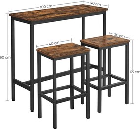 Conjunto de mesa de bar com bancos de bar Castanho Vintage