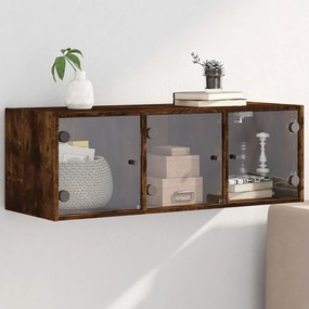 vidaXL Armário de parede c/ portas vidro 102x37x35 cm carvalho fumado