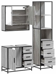 3 pcs Conjunto móveis casa de banho madeira proc. cinza sonoma