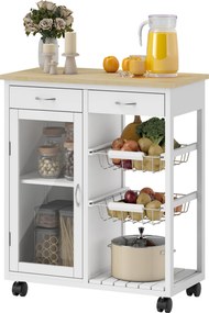 Carrinho de Cozinha, 67 x 35 x 80 cm, Tampo de Bambu, Branco