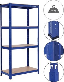 Estante de arrumação garagens, escritorio, arrumos cargas até 520 kg, 160 x 80 x 40 cm Azul