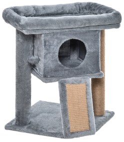 PawHut Árvore Arranhador para Gatos Pequenos Arranhador para Gatos com Poste de Juta Rampa Caverna e Bola Suspensa 40x40x57 cm Cinza