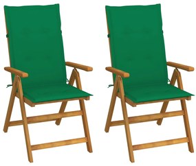 3064064 vidaXL Cadeiras jardim reclináveis c/ almofadões 2 pcs acácia maciça