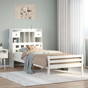 vidaXL Cama com estante sem colchão 90x200 cm pinho maciço branco