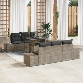 Conjunto de Sofá de Jardim de 7 Peças com Almofadas Cinzento Vime Poli