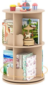 Estante giratória para crianças Estante infantil com 2 níveis e separadores em forma de coelho 360 graus 40 x 40 x 65 cm Café