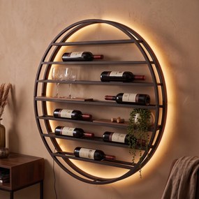 Candeeiro de Parede Moderno Preto com Madeira Redonda Incl. LED - Wine Rack