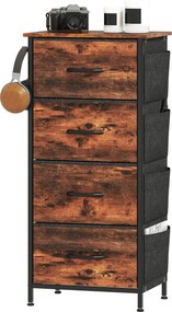 Cómoda de Quarto, 45 x 30 x 94,5 cm, 4 Gavetas em Tecido, Castanho Rústico