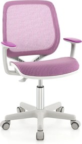 Cadeira giratória para secretária para crianças com altura ajustável, rodas com travões e apoios de braços macios, design ergonómico para 6-14 anos Pú