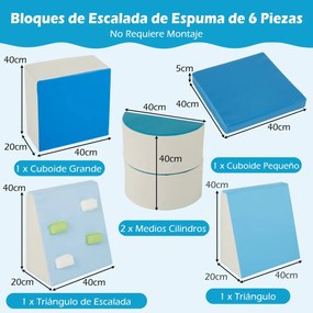 Conjunto de 6 blocos de espuma para crianças com velcro Escalada suave e leve para bebés Azul