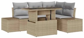 Conjunto de sofá de jardim com 5 peças e almofadas bege em rattan sint