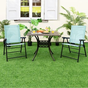 Conjunto de 2 cadeiras de jardim dobráveis portáteis com encosto em tecido Estrutura metálica para piscina Terraço 65 x 60 x 93 cm verde