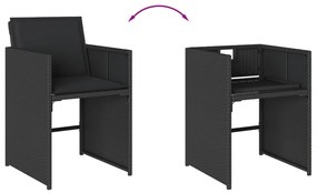 17 pcs conjunto de jantar p/ jardim c/ almofadões vime PE preto